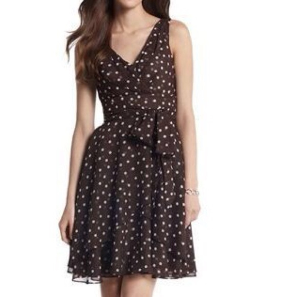WHBM Elegant Brown Polka Dot Dress